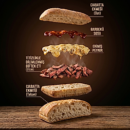 FÜME KABURGALI & MOZARELLA & BBQ SOSLU CIABATTA SANDVİÇ