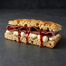 FÜME KABURGALI & MOZARELLA & BBQ SOSLU FOCACCIA SANDVİÇ