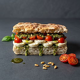 SUDA MOZARELLA & K. DOMATES & PESTO SOSLU FOCACCIA SANDVİÇ